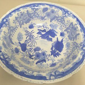 Vintage Chinese blue floral large bowl 13.5 inch